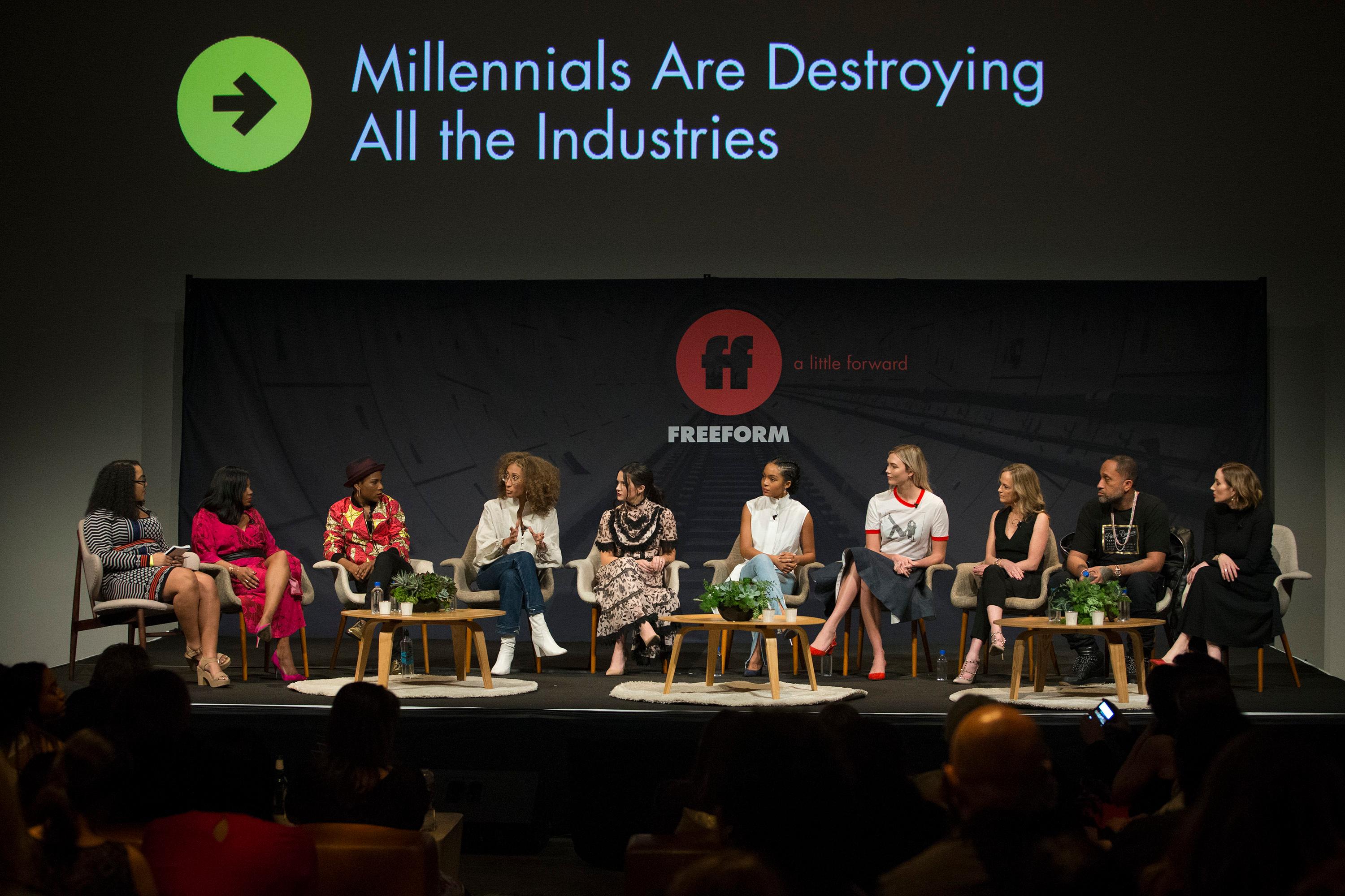 ARIANA ROMERO, RHONSEHA BYNG, LUVVIE AJAYI, ELAINE WELTEROTH, KATIE STEVENS, YARA SHAHIDI, KARLIE KLOSS, KAREY BURKE (EXECUTIVE VICE PRESIDENT, PROGRAMMING & DEVELOPMENT, FREEFORM), KENYA BARRIS (EXECUTIVE PRODUCER, ÒGROWN-ISHÓ), KATHERINE POWER