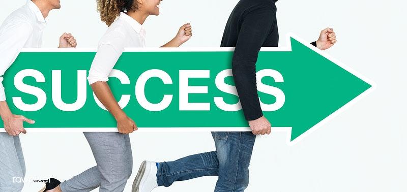 People helping carry a success sign