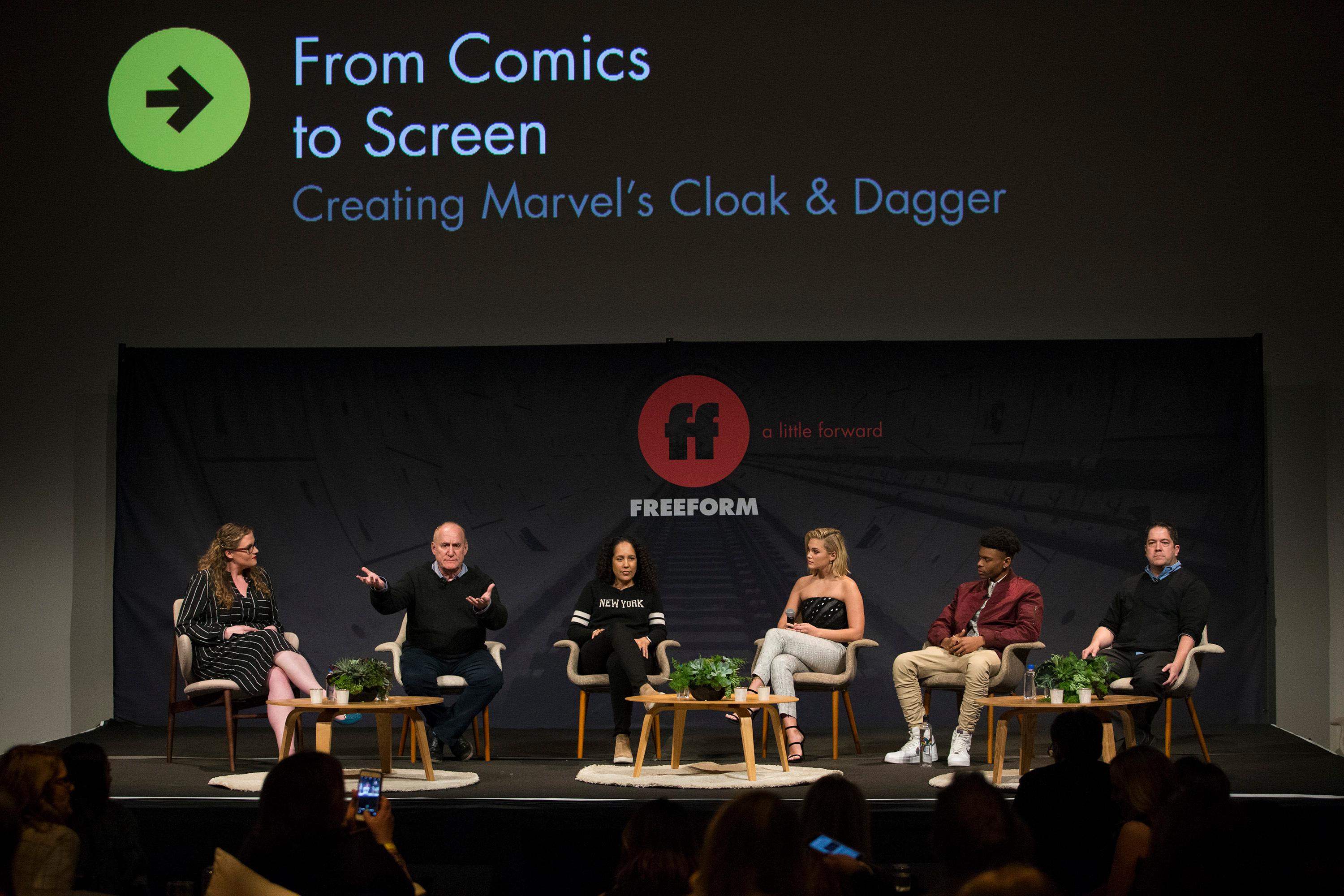 ALICIA LUTES, JEPH LOEB (EXECUTIVE PRODUCER/EXECUTIVE VICE PRESIDENT, HEAD OF MARVEL TELEVISION), GINA PRINCE-BYTHEWOOD (DIRECTOR, ÒMARVELÕS CLOAK & DAGGERÓ), OLIVIA HOLT, AUBREY JOSEPH, JOE POKASKI (EXECUTIVE PRODUCER, ÒMARVELÕS CLOAK & DAGGERÓ)