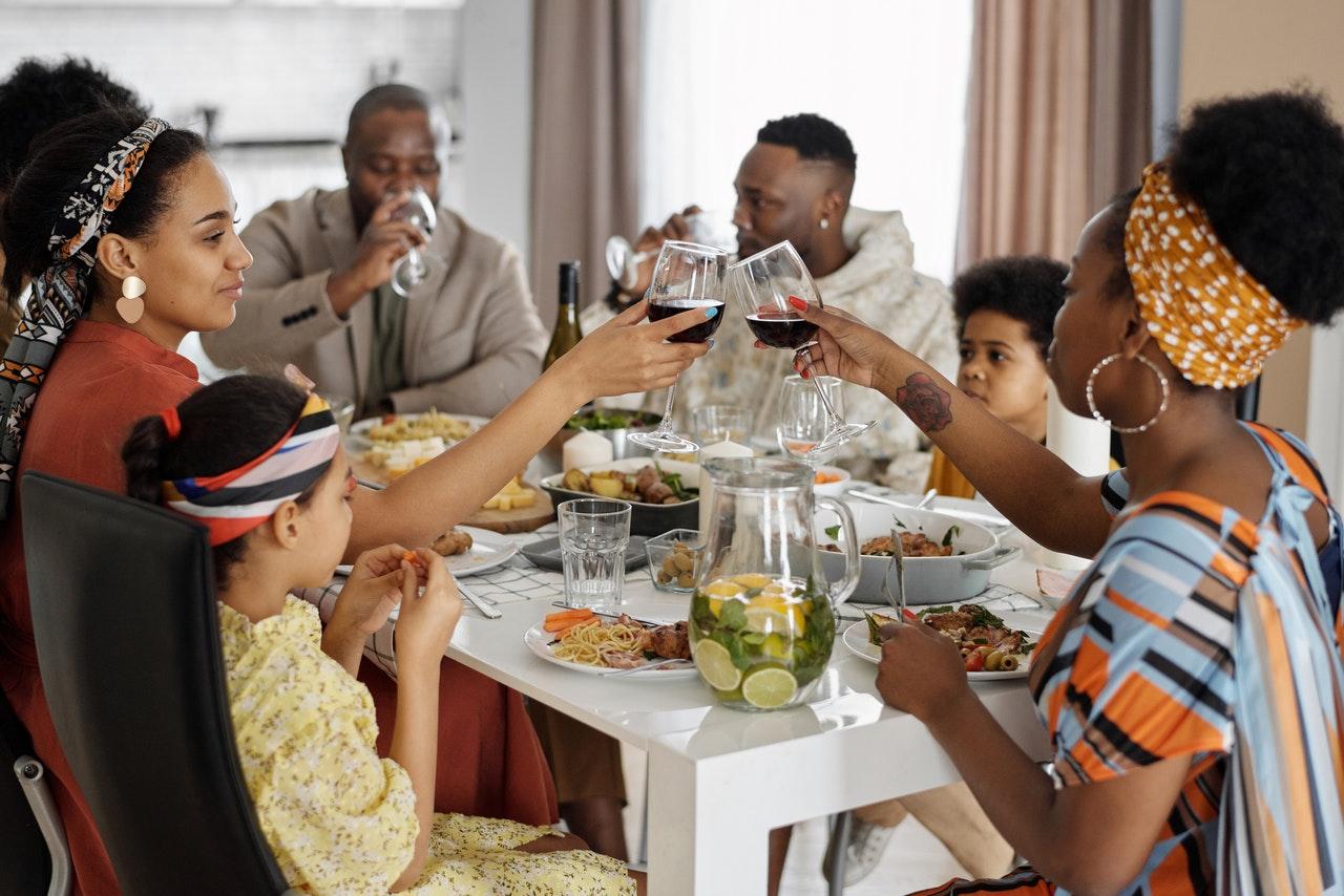 Family drinking wine