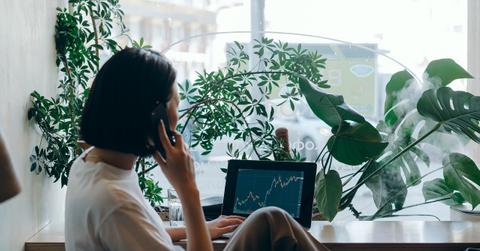 Woman looking at graph