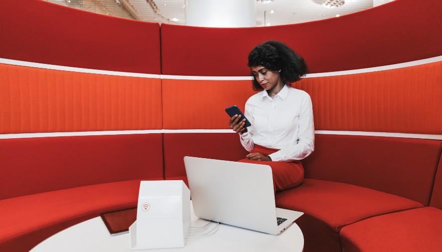 woman in library