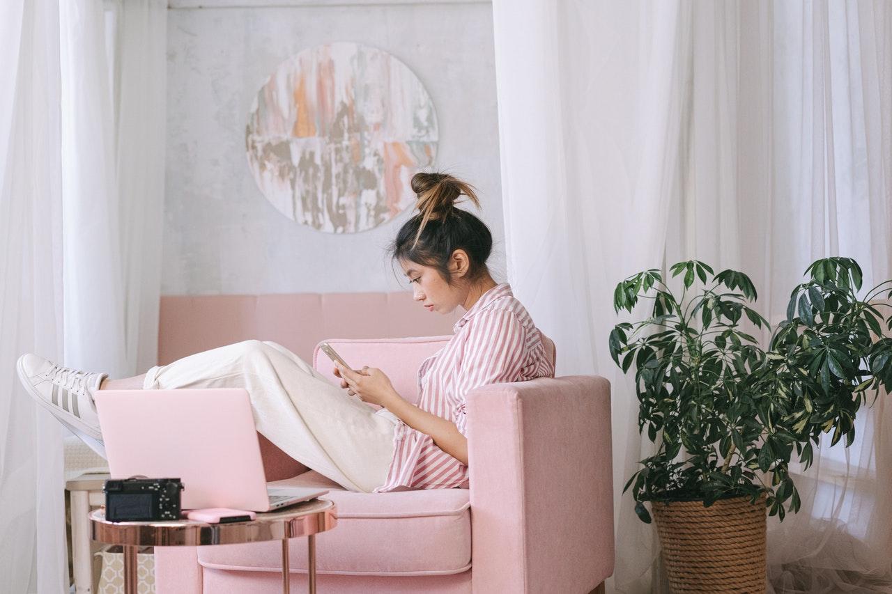 woman lounging on couch