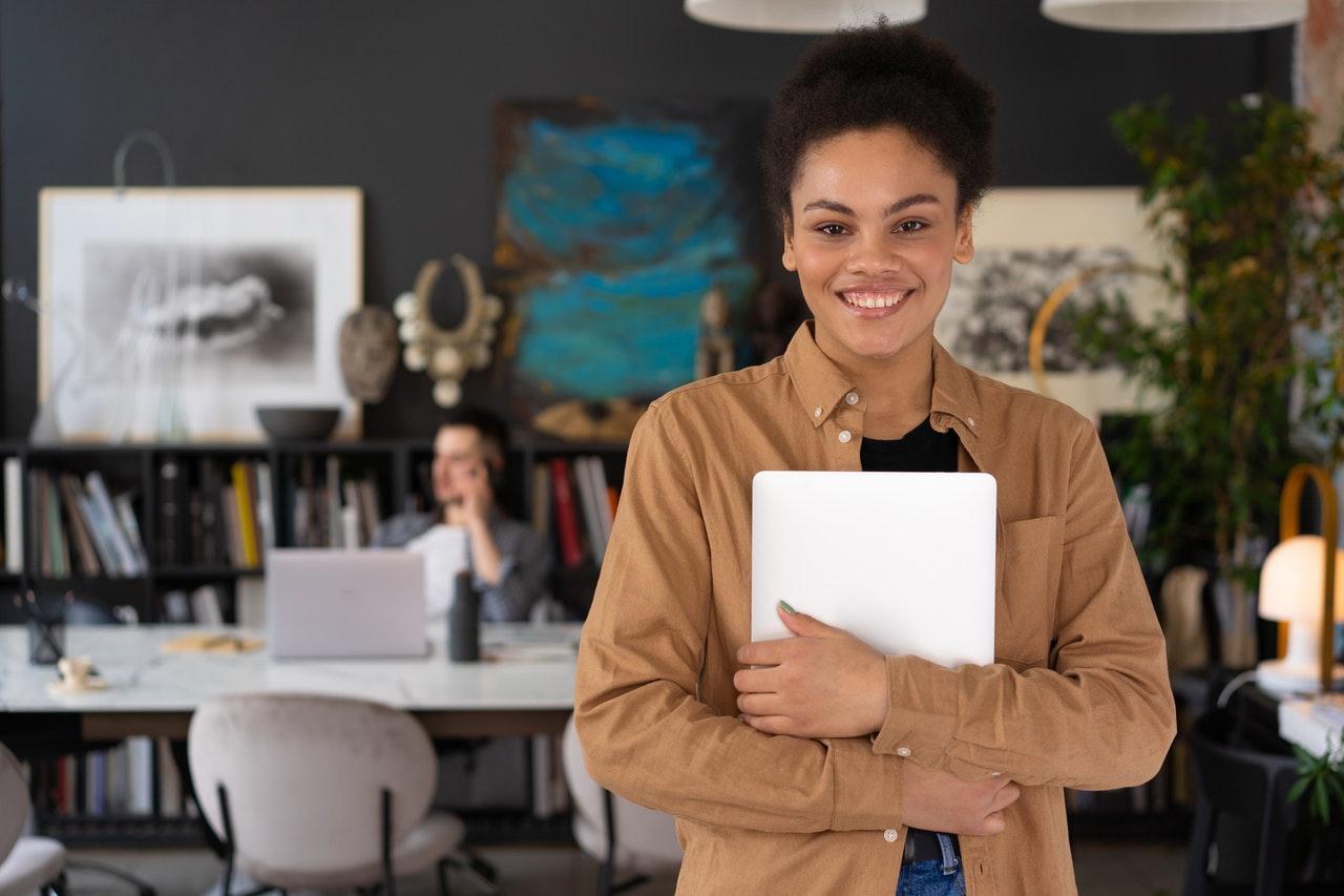 woman smiling in office