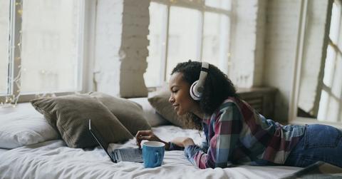 girl with headphones in