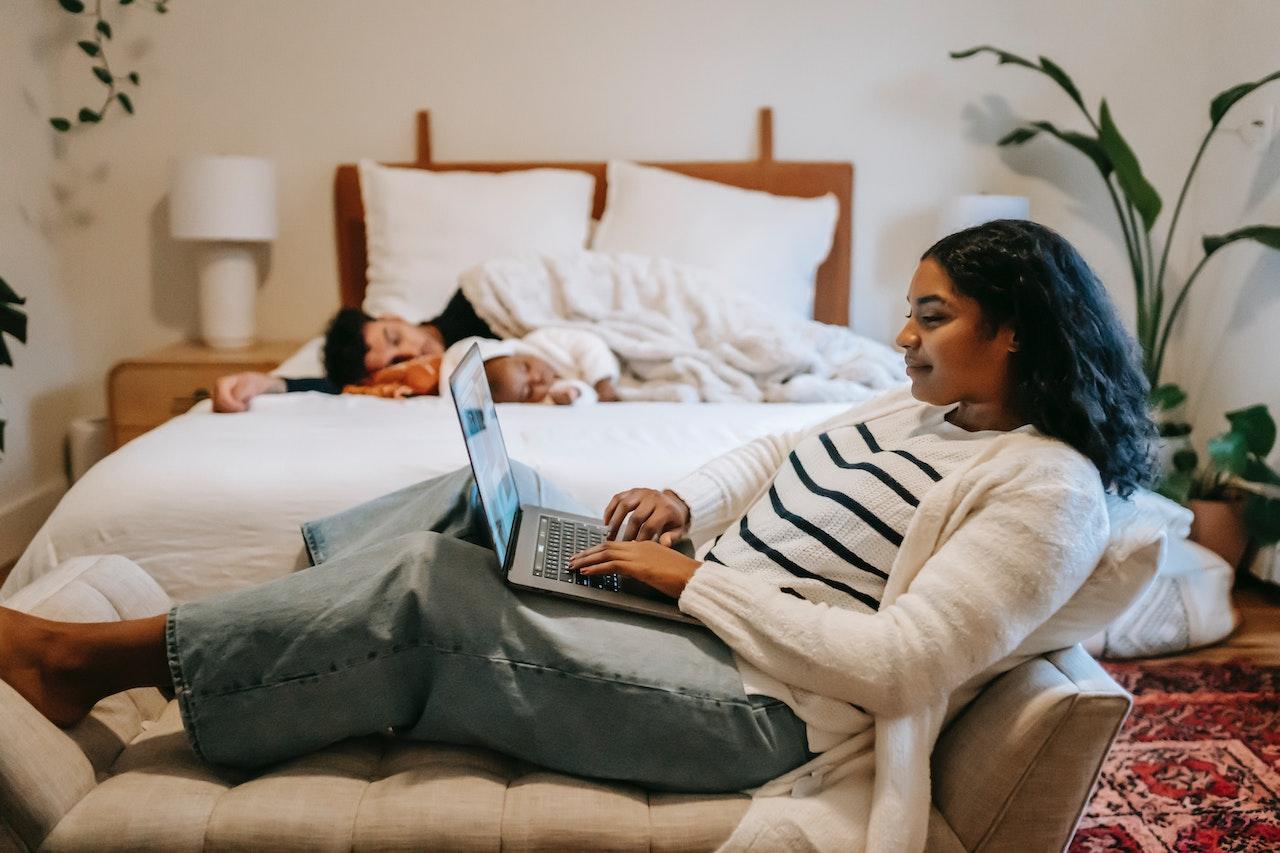 woman at home with family