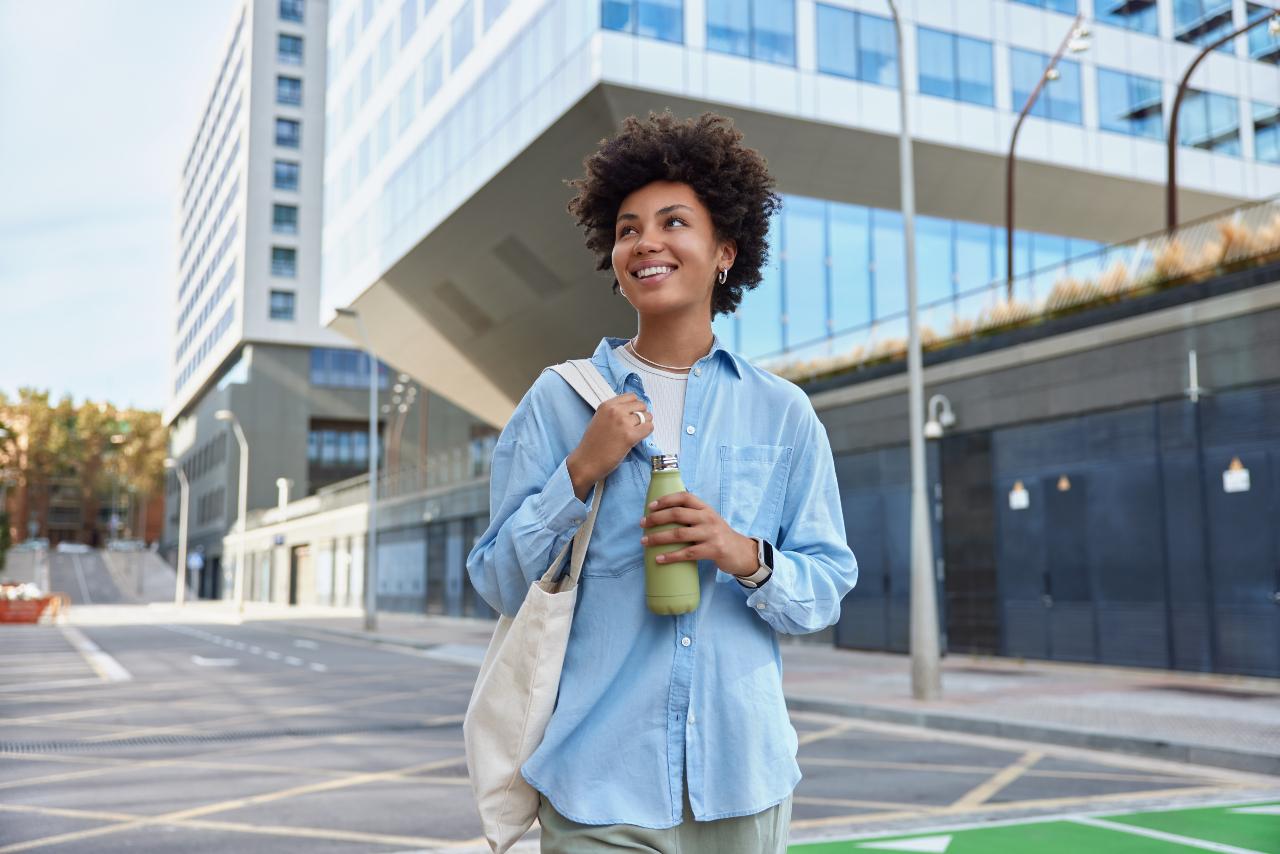 woman with water bottle