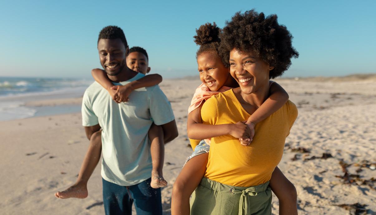 family on beach