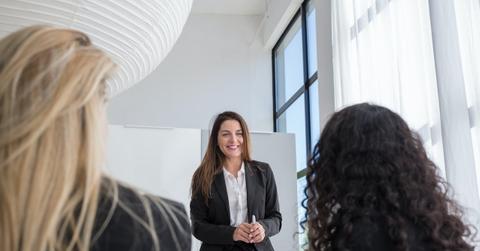 woman giving presentation