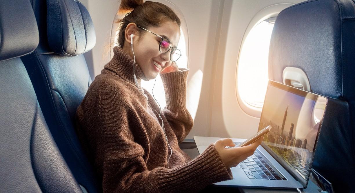 woman on airplane