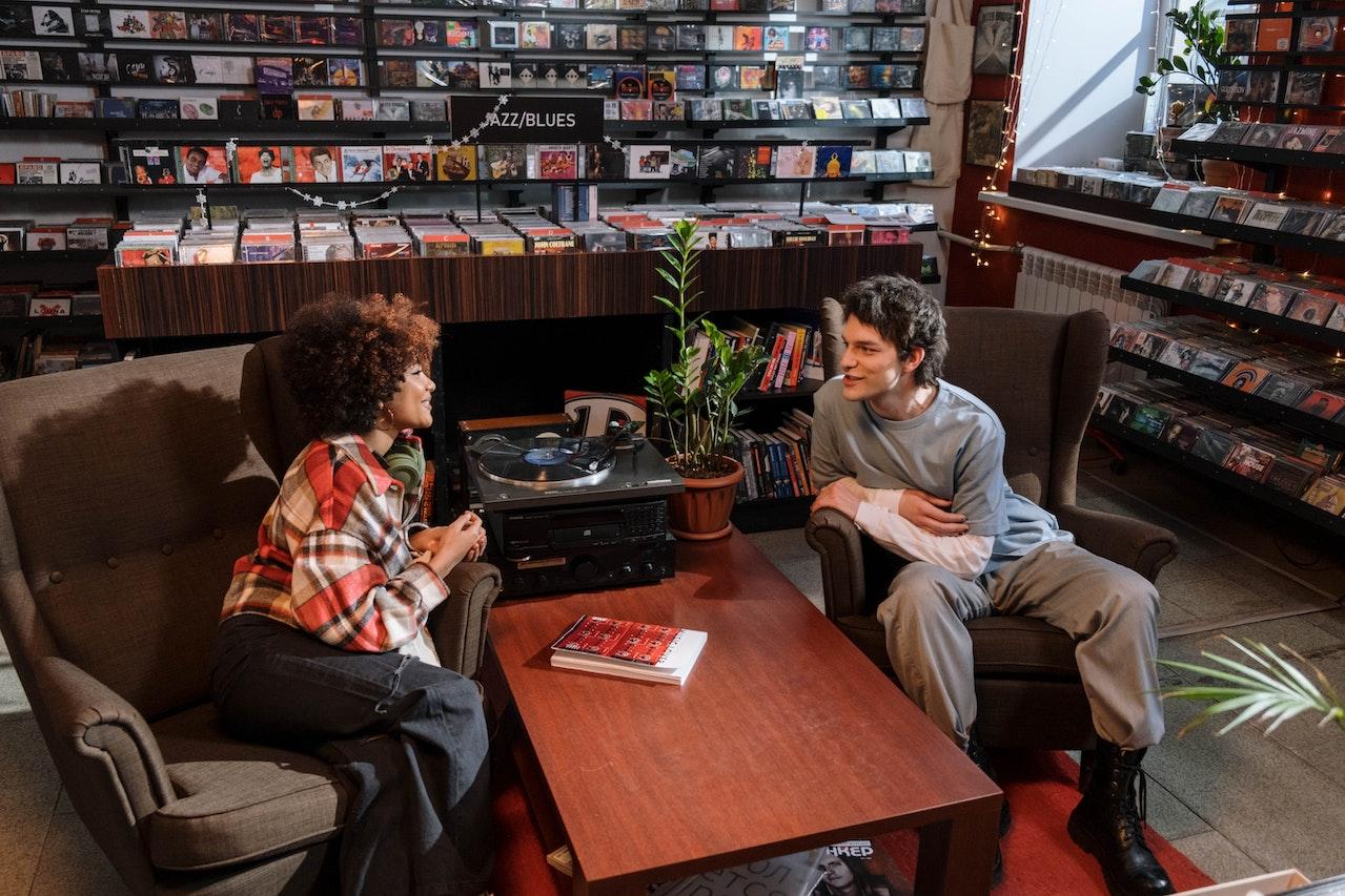 Customers at record shop