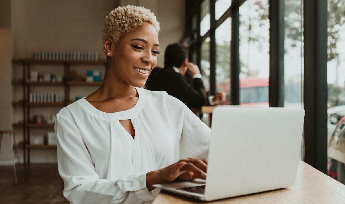 Black woman on computer