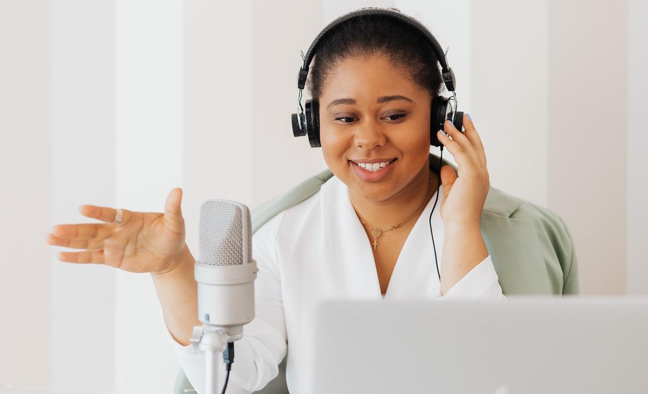 woman creating podcast