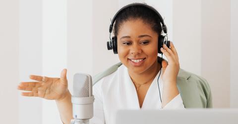 woman creating podcast