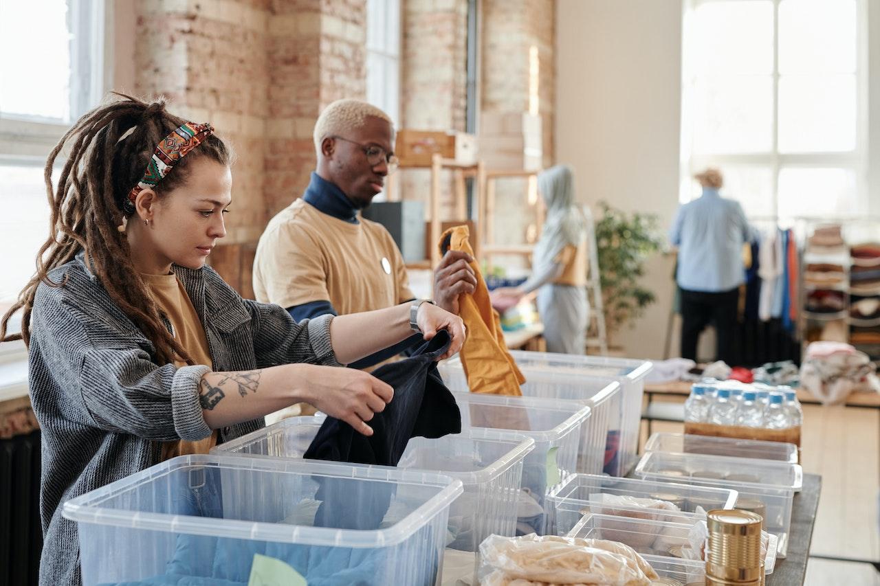 Shoppers sifting through bins