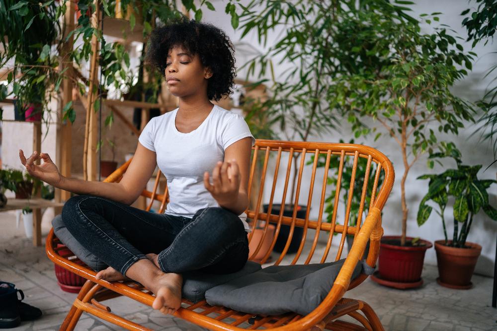 Black woman meditating