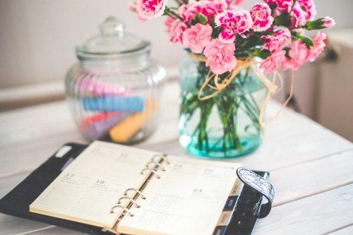 Physical planner on desk