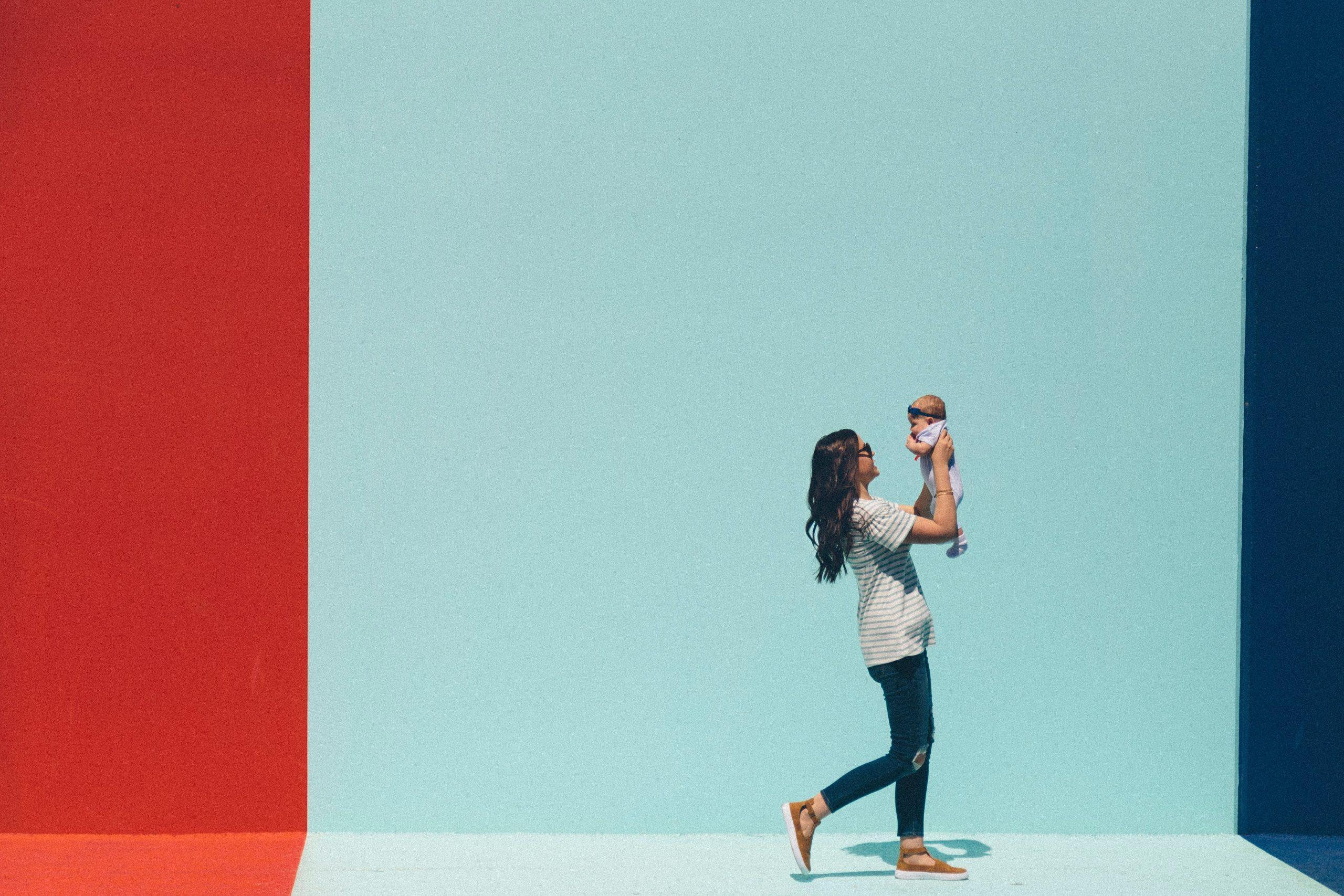 Mom walking with baby