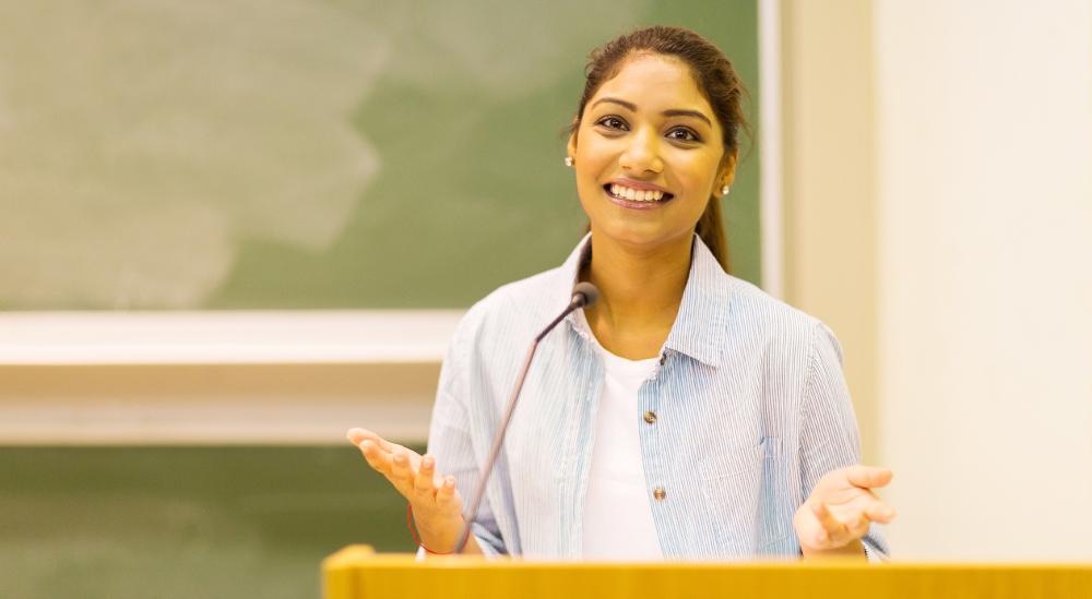 woman giving a speech