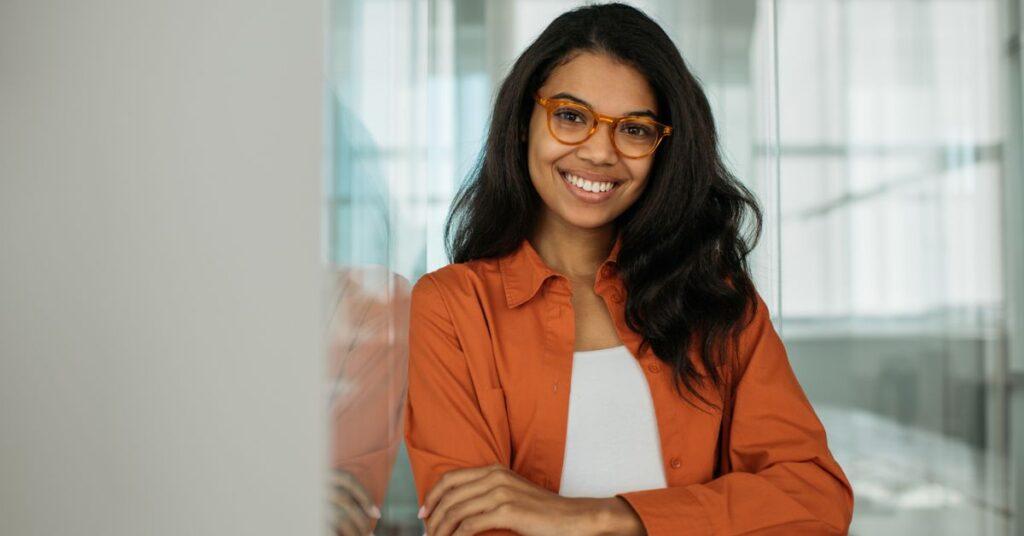 professional woman smiling at work