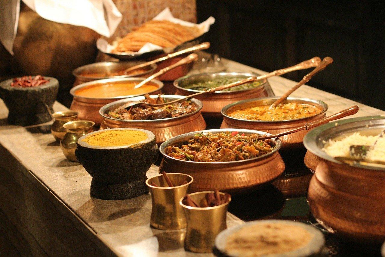 table of various Indian food dishes