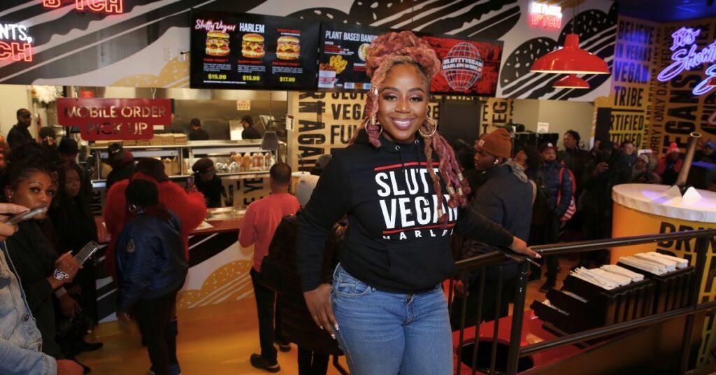 Pinky Cole attends the opening of the new 'Slutty Vegan' Restaurant i Harlem on March 07, 2023 in New York City.