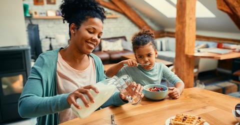Mom and Daughter Eating Breakfast at Home