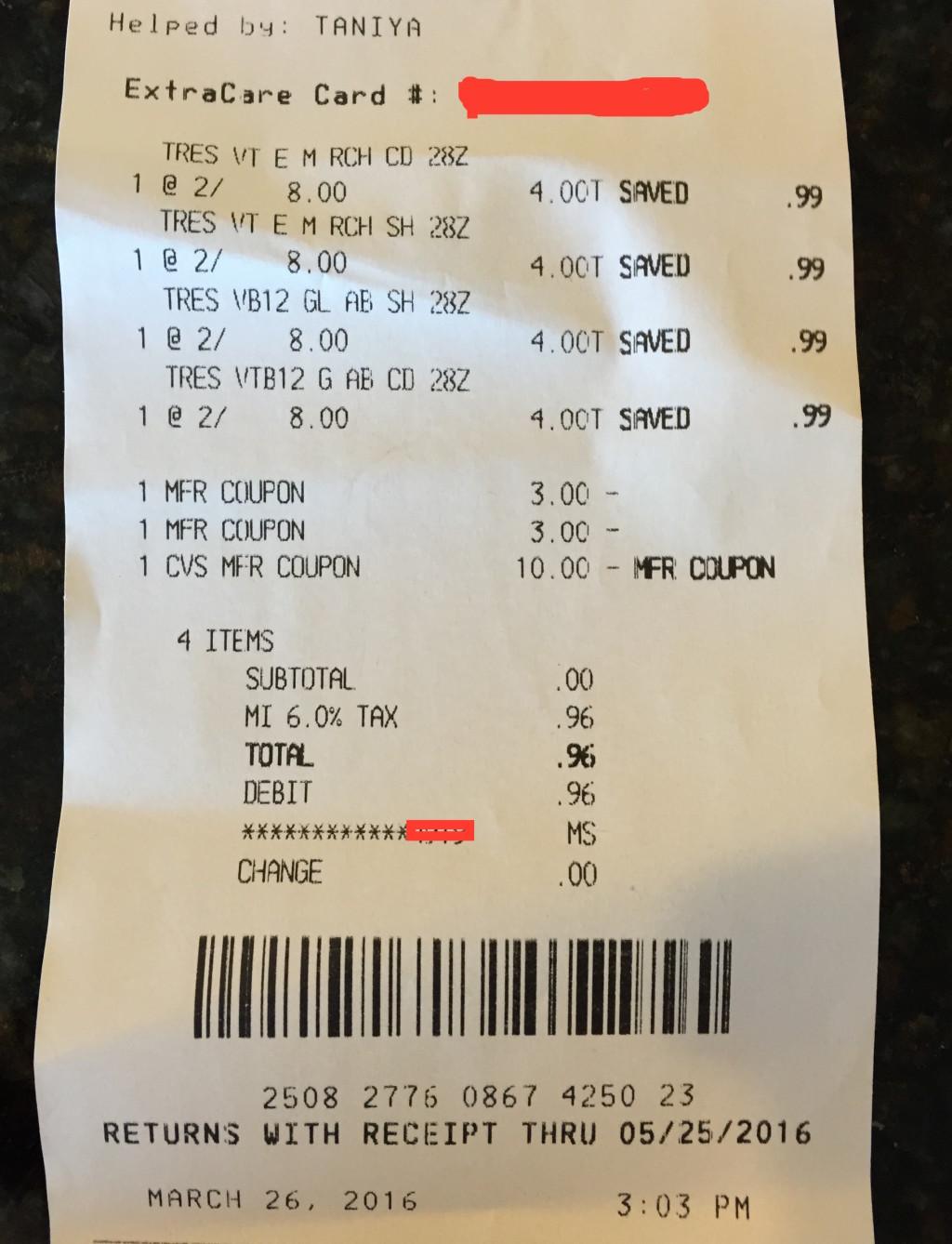 COUPON SAVINGS RECEIPT