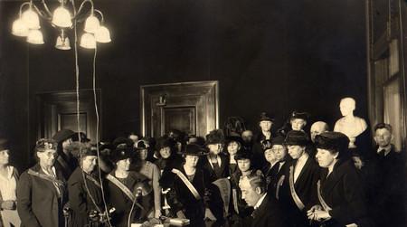 Photograph of Governor Edwin P. Morrow signing the Anthony Amend