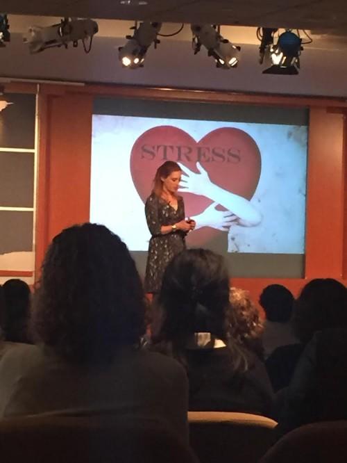 Kelly McGonigal, presenting her "Health, Happiness, and Success" talk at the American Express "Spotlight on Women" event.