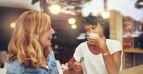 Two good friends enjoying a cup of coffee