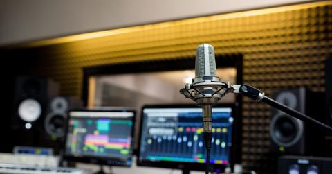 Professional microphone in the recording studio.