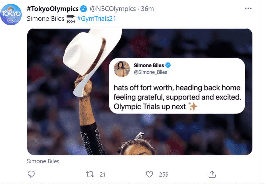 Tokyo Olympics Twitter Retweeting Simone Biles