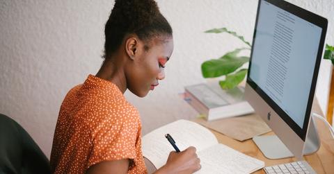 woman in front of computer