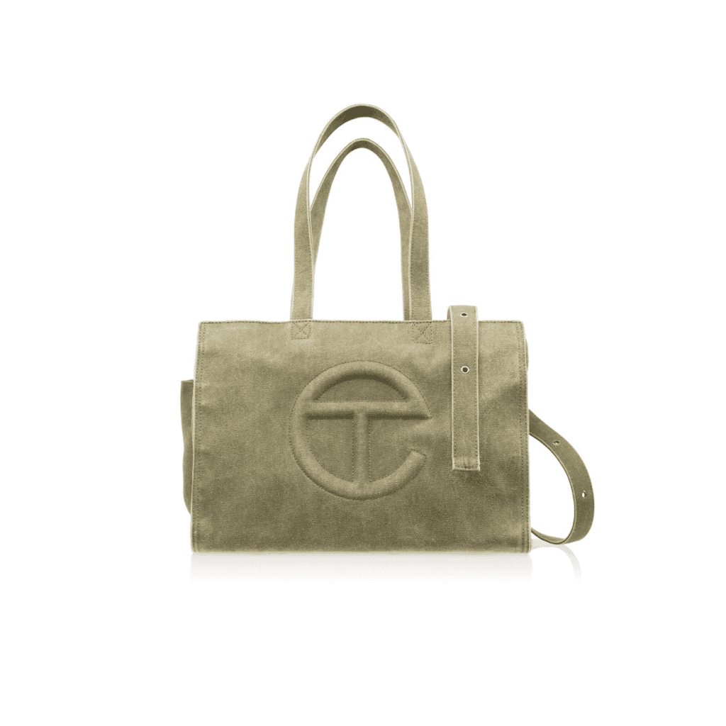 ///TELFAR MEDIUM WASHED CANVAS SHOPPER DRAB FRONT  x