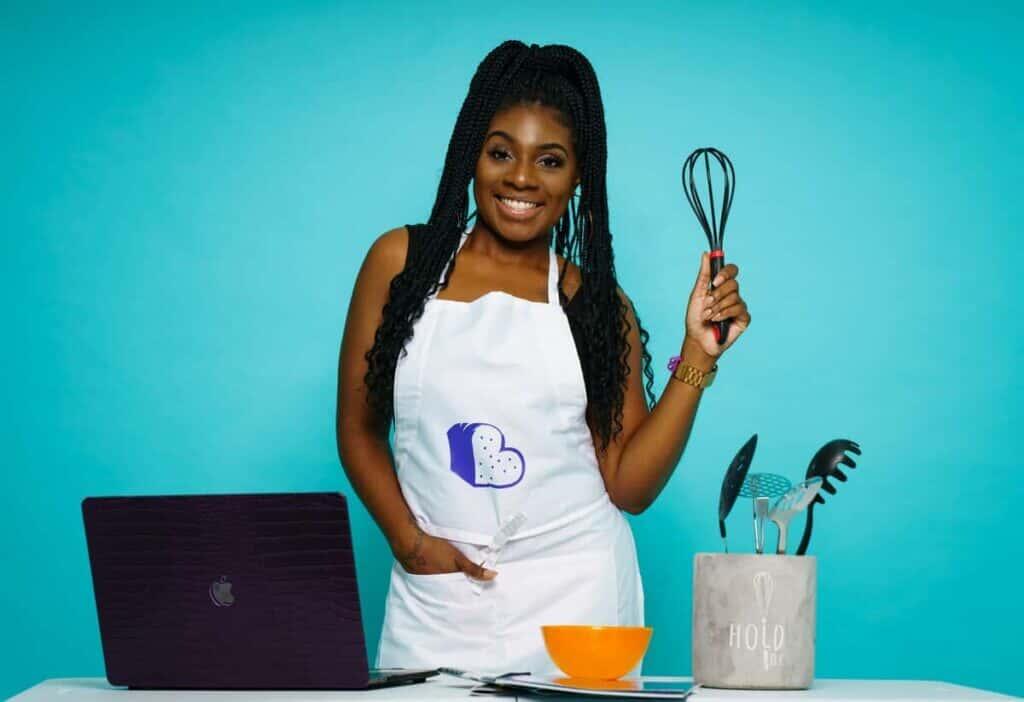 Woman cooking and making content
