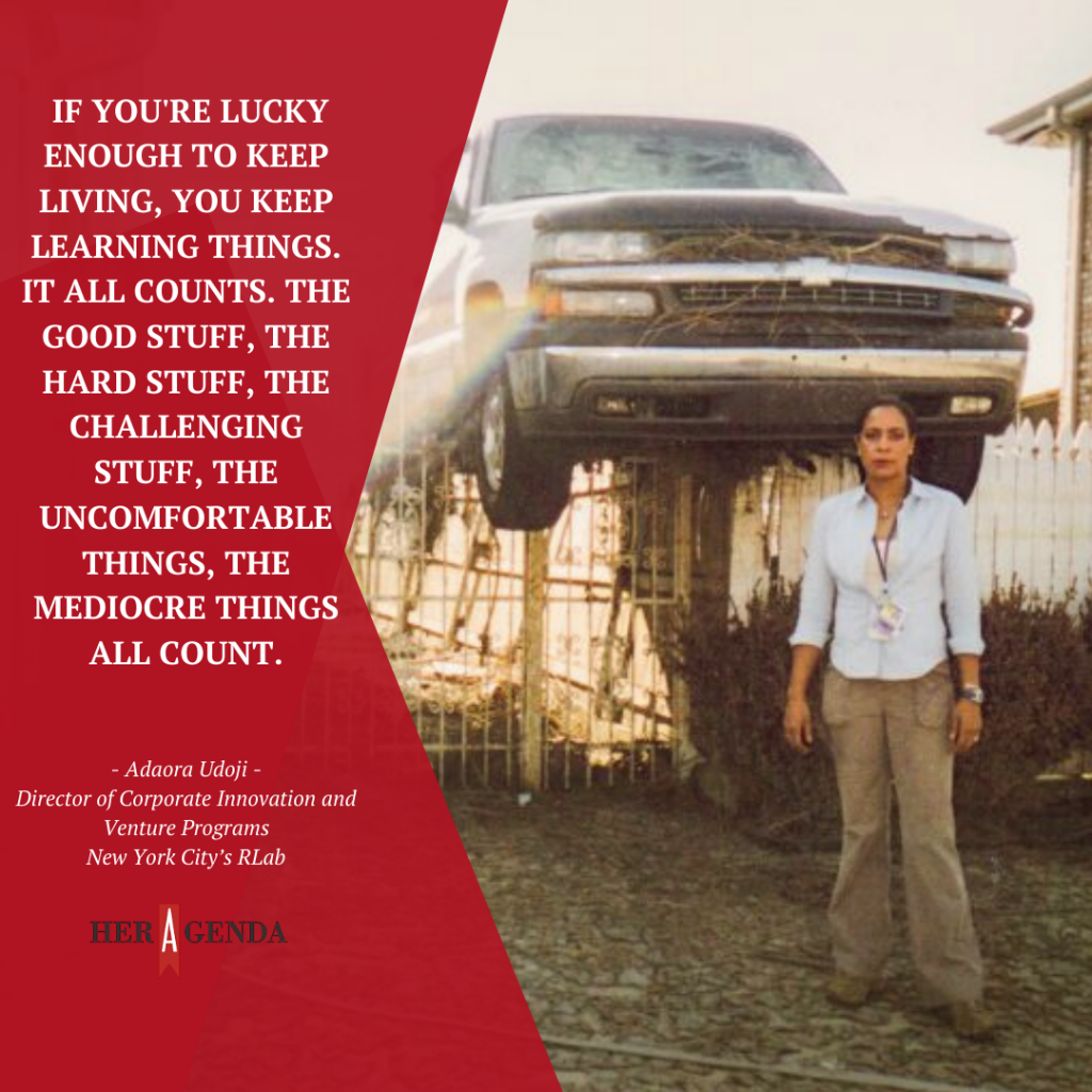 "If you're lucky enough to keep living, you keep learning things. It all counts. The good stuff, the hard stuff, the challenging stuff, the uncomfortable things, the mediocre things all count." -Adaora Udoji via Her Agenda