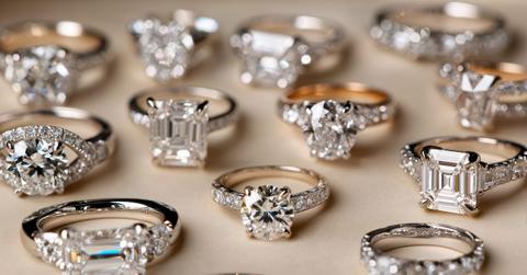 Elegant engagement rings diverse diamonds in high-quality close-up imagery