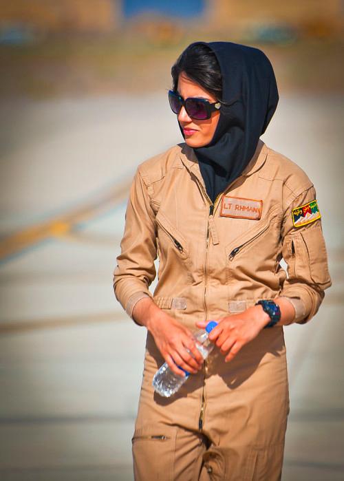 Afghanistan Pilot nilofar rahmani on the runway