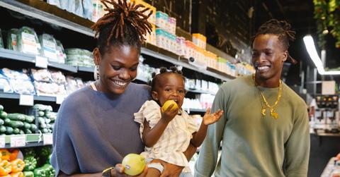 Happy family grocery shopping