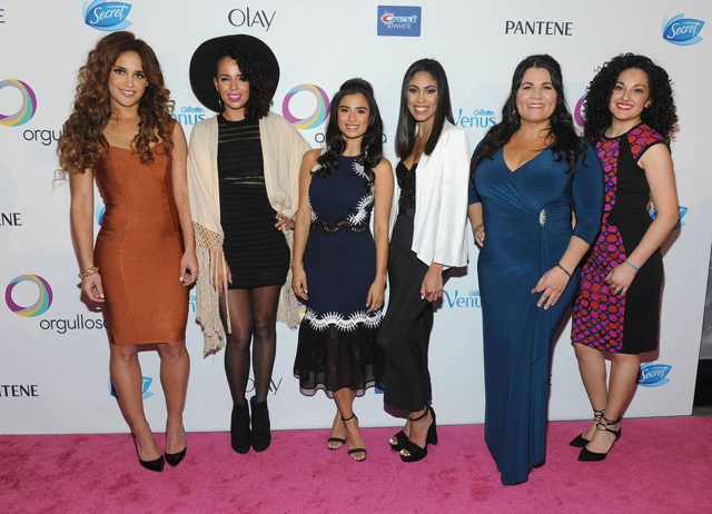 Actress Diane Guerrero, center left, poses with panelists Janet Jones, founder of Vixen Workout, Raquel Sofía, singer and songwriter, Emmelie De La Cruz, personal branding expert, Denise Soler Cox, filmmaker and founder of Project Enye, and Eliana Murillo, Head of Multicultural Marketing at Google, left to right, at P&G’s Orgullosa #LivingFabulosa event, Tuesday, Feb. 23, 2016, in New York.
