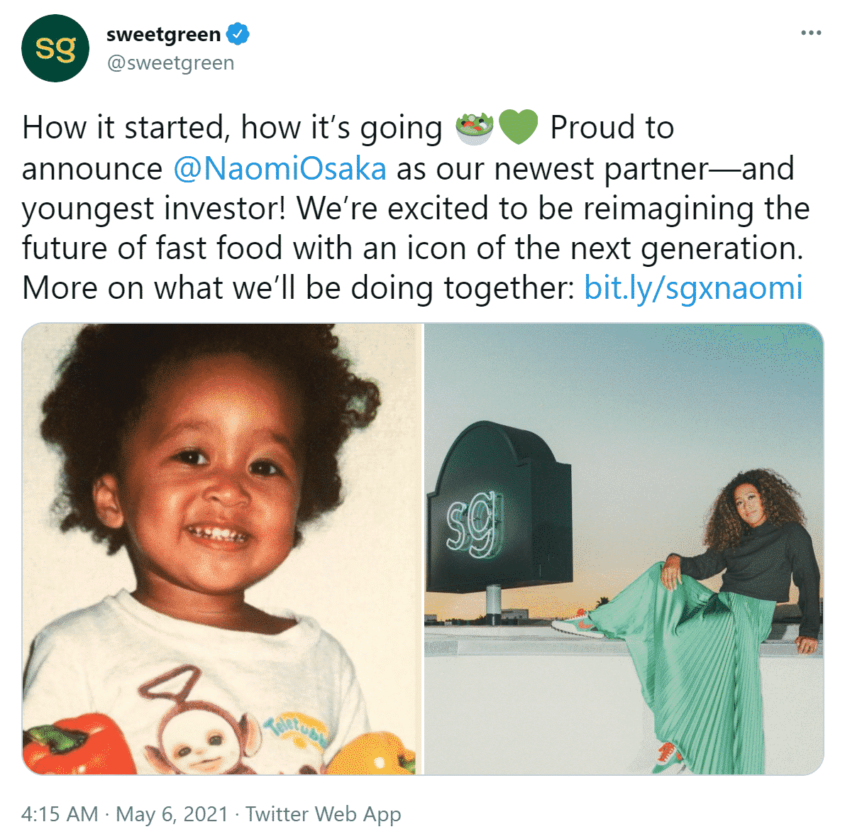 Naomi Osaka announced partnership with Sweetgreen